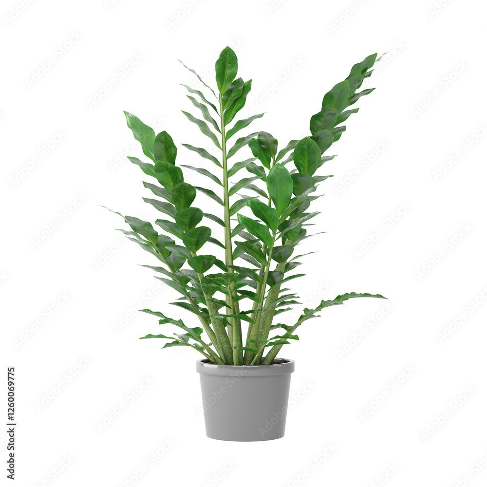 Fototapeta premium Free PNG 3d illustration of Zamioculcas-zamifolia 3 tree frontal isolated transparent background perfectly cutout high resolution