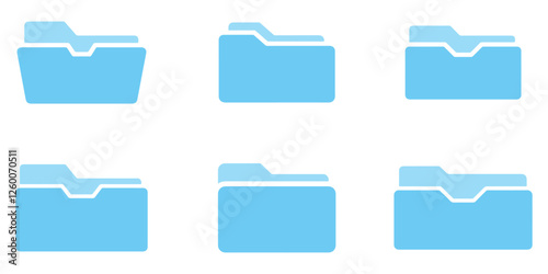 Blue flat folder icon set vector on white background