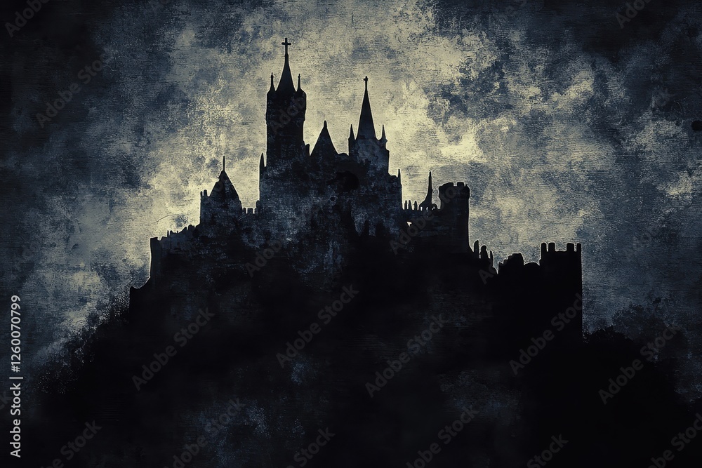 Fototapeta premium Silhouette of an imposing medieval castle against a stormy sky