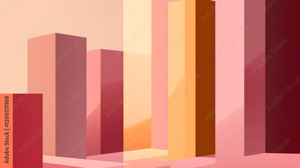 Naklejka premium Abstract Shapes: Geometric Cityscape in Warm Hues
