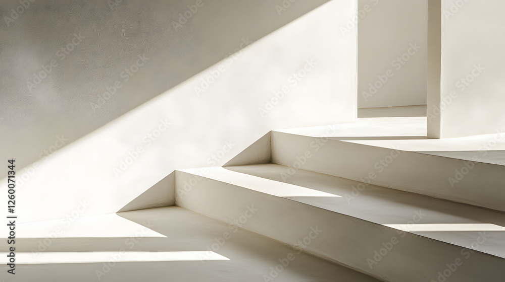 Obraz premium Sunlight Illuminates Modern White Staircase