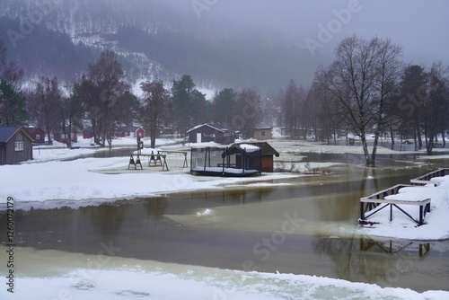 Flooded camping in Boeverfjord, Norway photo