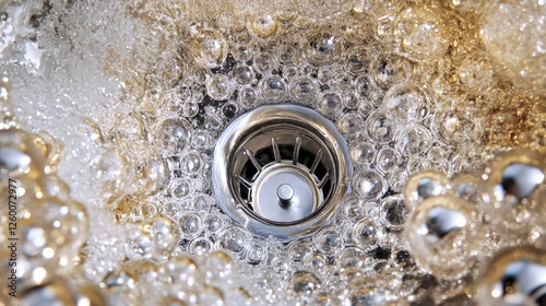 Wallpaper Mural Sparkling clean sink drain with shimmering golden bubbles and clear water Torontodigital.ca