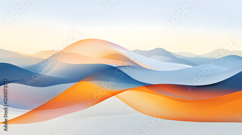 Abstract Orange Blue Wave Mountain Landscape