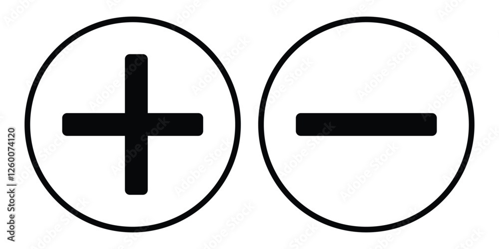 Plus and minus vector icon outline on white background Plus and minus vector icon outline on white background