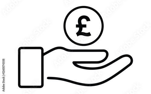 hand holding Pound currency sign line art vector. Save money icon vector