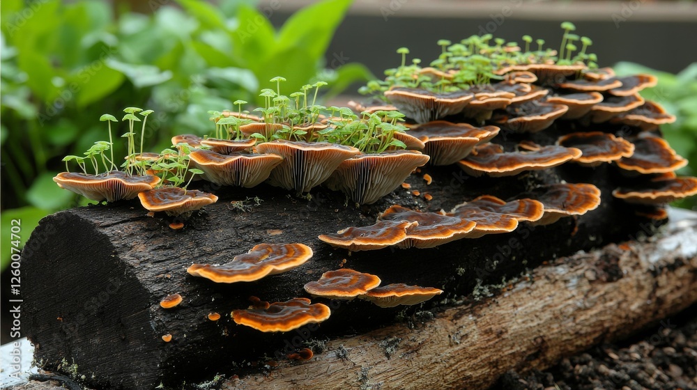 Vibrant Orange and Brown Shelf Fungi Forest Clearing Nature Photography Lush Environment Close-up View Fungal Diversity Vibrant Orange and Brown Shelf Fungi Forest Clearing Nature Photography Lush Environment Close-up View Fungal Diversity