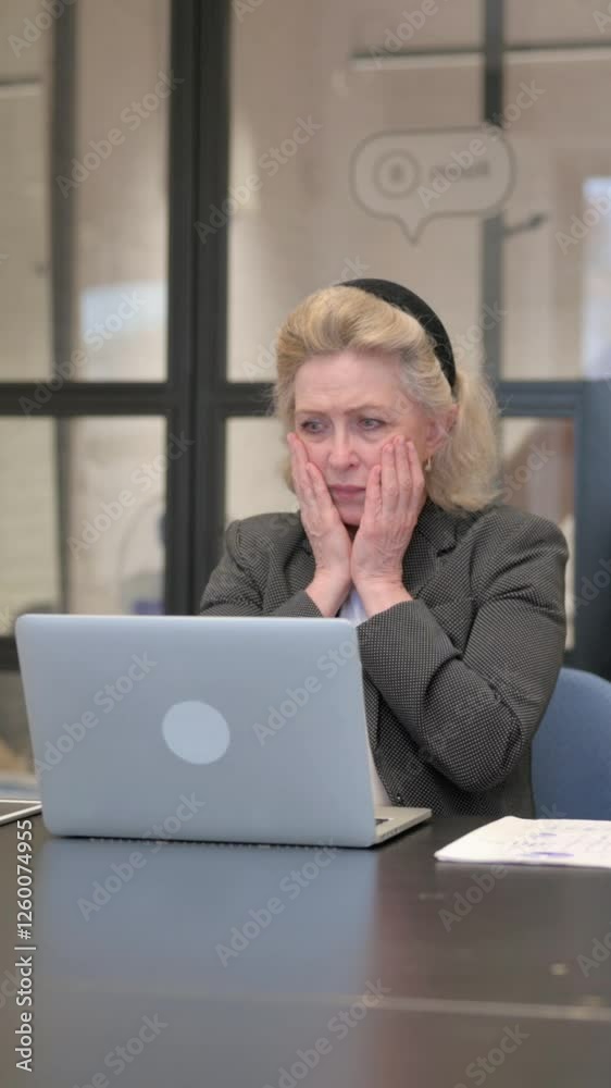 Senior Old Business Woman Shocked by Loss on Laptop, Vertical Video Senior Old Business Woman Shocked by Loss on Laptop, Vertical Video