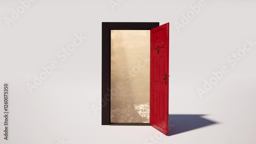 Opening a virtual door, stepping into a new world, 3D animation
