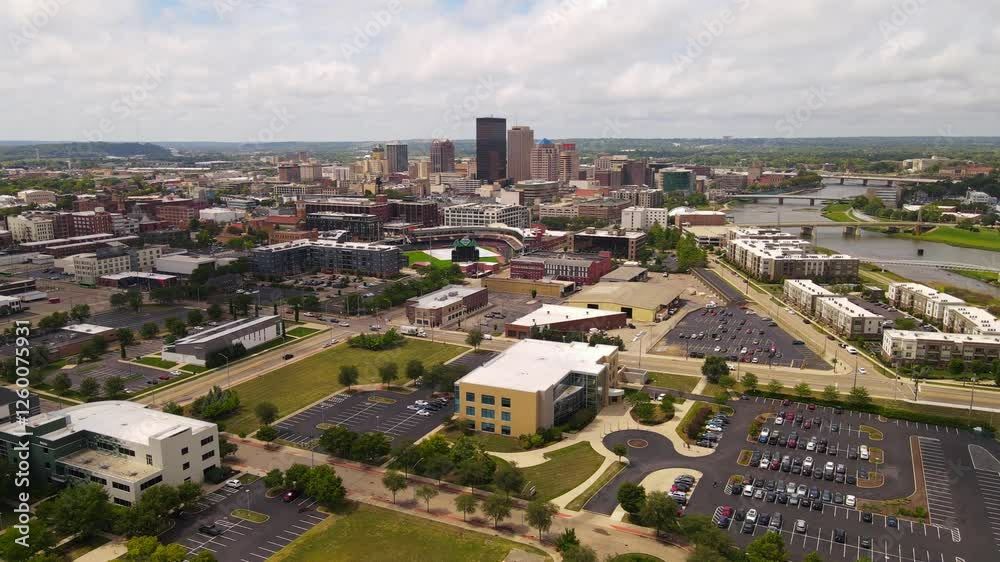 Skyline of Downtown Dayton Ohio, West side of Mad River and Business district Skyline of Downtown Dayton Ohio, West side of Mad River and Business district