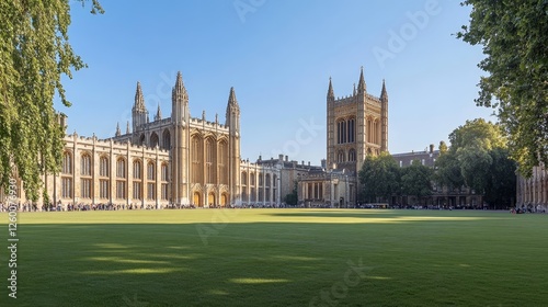 Historic Gothic Architecture of St John s College on a Sunny Day, Cambridge, England. photo