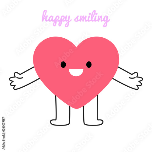 Hand drawn cartoon happy smiling heart character with lettering. Symbol for holiday, friendship, and relationship themes. Isolated vector illustration