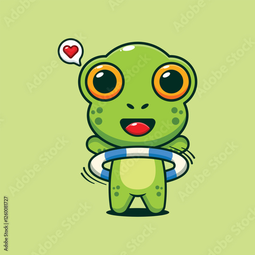 Cute frog playing hula hoop cartoon vector illustration