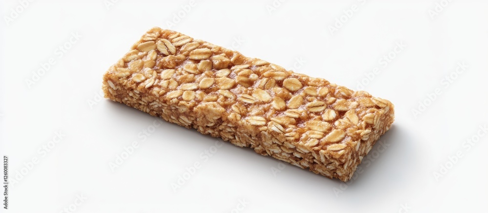 Healthy granola bar made from oats and nuts centered on a white stone table Minimalistic style with soft natural lighting and copy space Healthy granola bar made from oats and nuts centered on a white stone table Minimalistic style with soft natural lighting and copy space