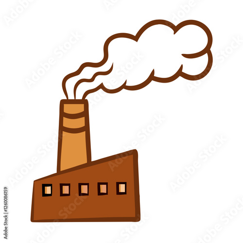 A silhouette of a factory complex with smokestacks