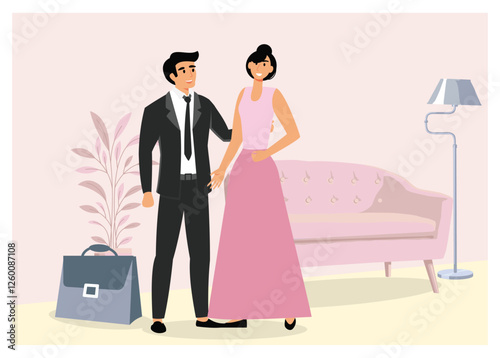Businessman and Woman in Stylish Living Room Interior Setting.