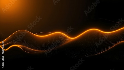 Dark glowing abstract wave background with orange and golden light trails creating futuristic motion effects for digital designs.