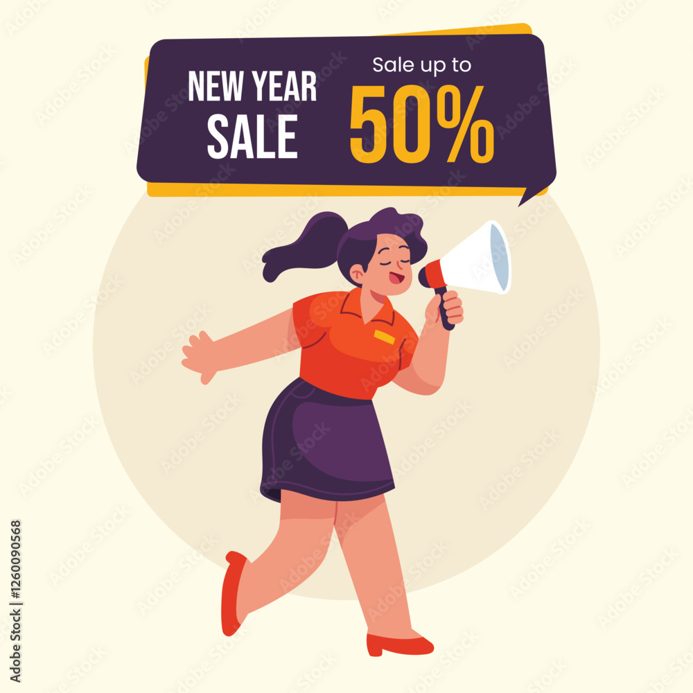 Fototapeta premium Flat Vector New Year Sale Illustration