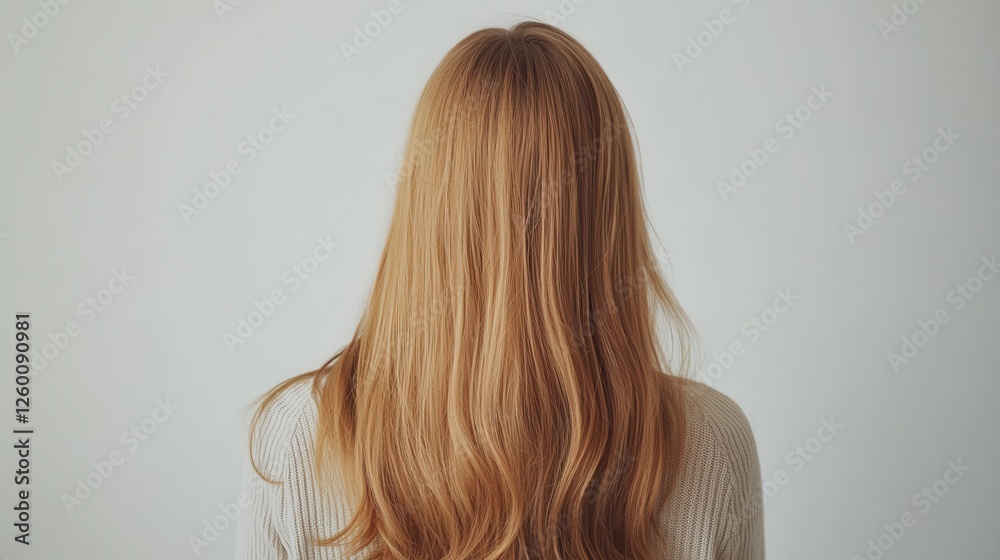 Fototapeta premium Beautiful model girl with Blond hair strand,silky healthy wavy hair strand,hair wavy ribbon, with smooth,Keratin straightening,Treatment,straight long hair,procedures,Smooth hairstyle.