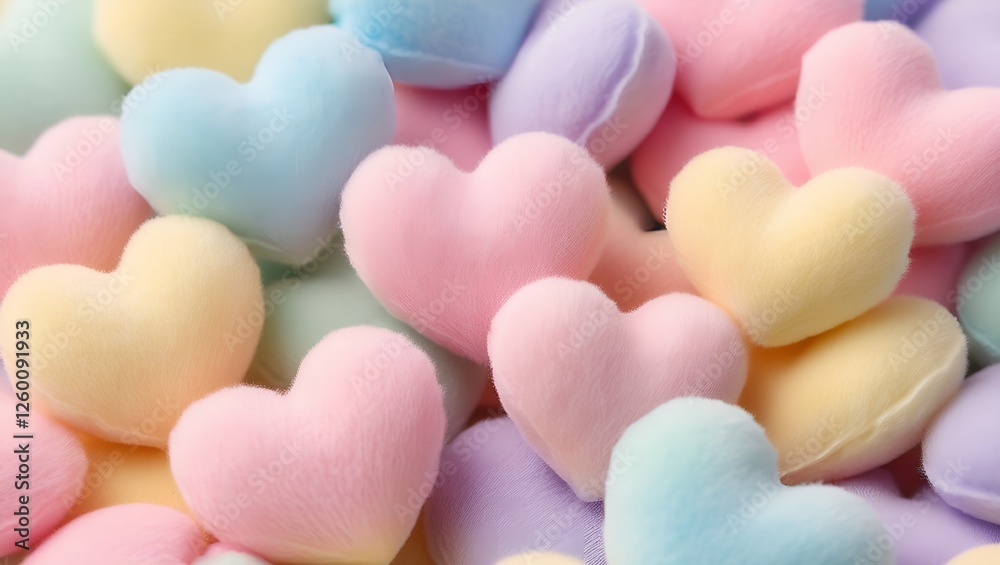 Obraz premium Pastel heart-shaped balloons background with soft romantic colors perfect for love-themed celebrations and Valentine’s designs.