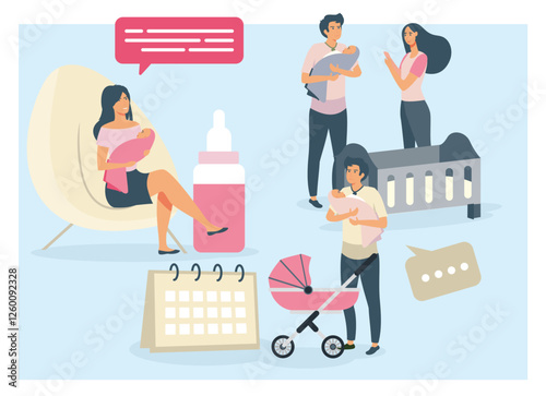 Family Taking Care of Newborns with Parenting and Baby Essentials.