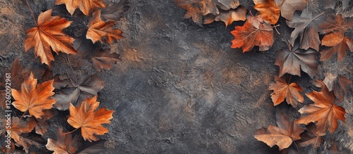 Wallpaper Mural Rustic autumnal background with vibrant orange and brown maple leaves around the edges on a textured dark gray surface creating a seasonal vibe Torontodigital.ca