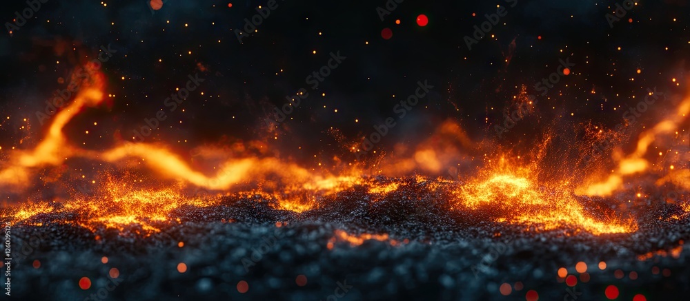 Molten lava texture glowing in brilliant orange and yellow hues against a dark backdrop, with sparks and embers creating dynamic movement. Molten lava texture glowing in brilliant orange and yellow hues against a dark backdrop, with sparks and embers creating dynamic movement.