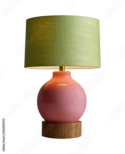 Modern Ceramic Table Lamp with Wooden Base and Green Fabric Shade - Transparent PNG for Interior Design & Product Mockups