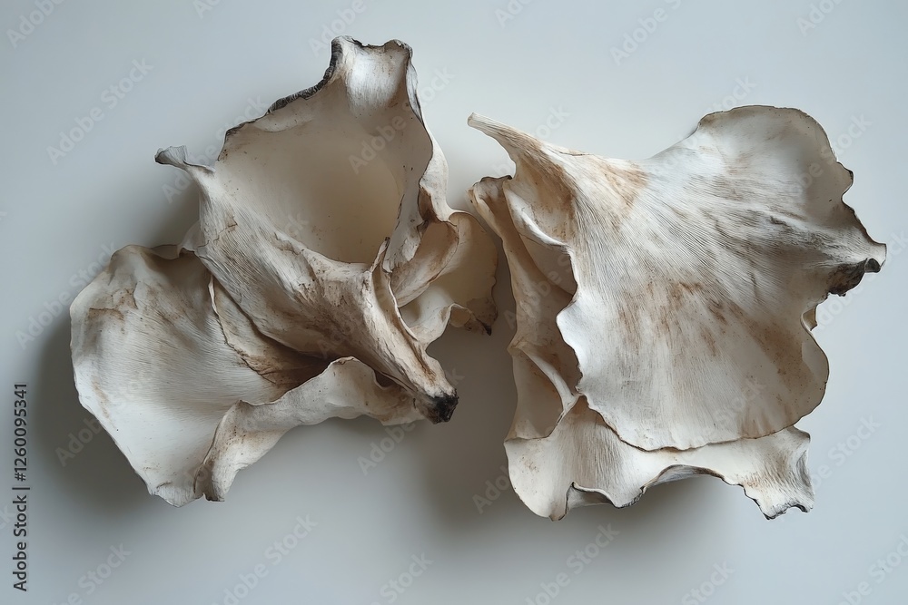 Decorative natural shells showcasing intricate textures and organic shapes on a white background Decorative natural shells showcasing intricate textures and organic shapes on a white background