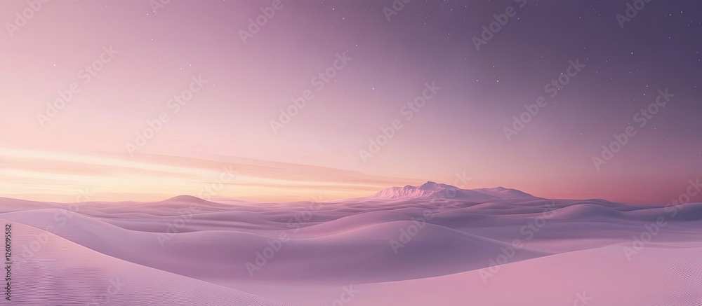 Serene pastel hues of dawn light gently illuminate smooth snow-covered dunes with distant mountains under a tranquil sky blending soft pink and lavender. Serene pastel hues of dawn light gently illuminate smooth snow-covered dunes with distant mountains under a tranquil sky blending soft pink and lavender.