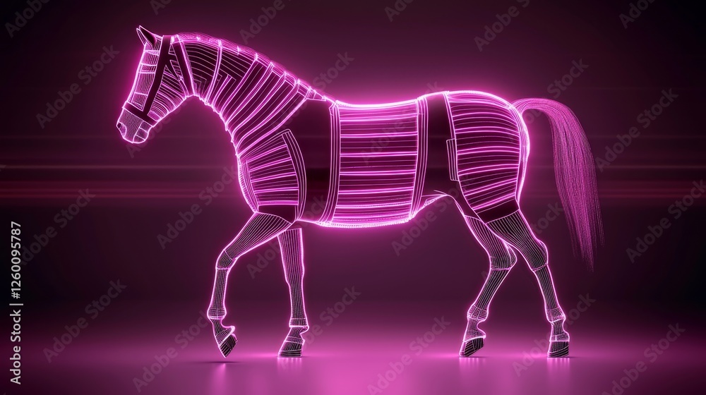 Futuristic Horse in Neon Glow with Cyberpunk Aesthetic and Mechanical Design Elements