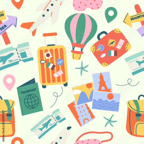 Seamless travel pattern with elements