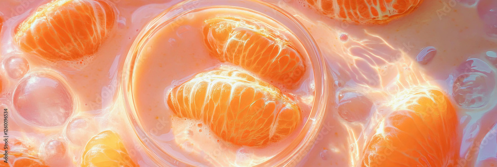 Refreshing light orange milk with tangerine segments and ripples displays vibrant colors Refreshing light orange milk with tangerine segments and ripples displays vibrant colors