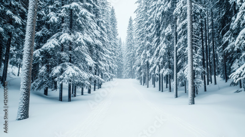 Wallpaper Mural A serene winter landscape with snow-covered trees and a peaceful pathway. Torontodigital.ca