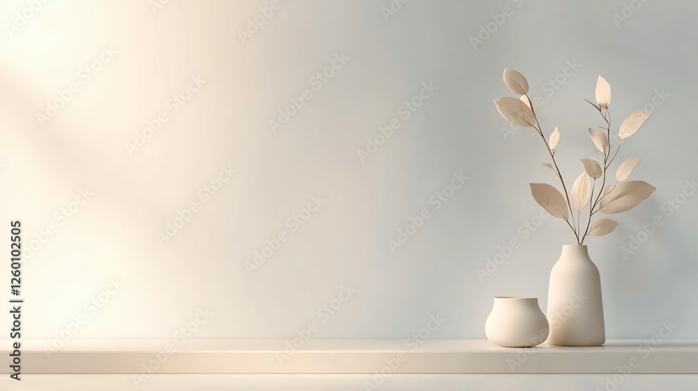 Elegant Minimalist Vase with Dried Leaves on White Shelf Contemporary Home Decor Soft Natural Light Elegant Minimalist Vase with Dried Leaves on White Shelf Contemporary Home Decor Soft Natural Light