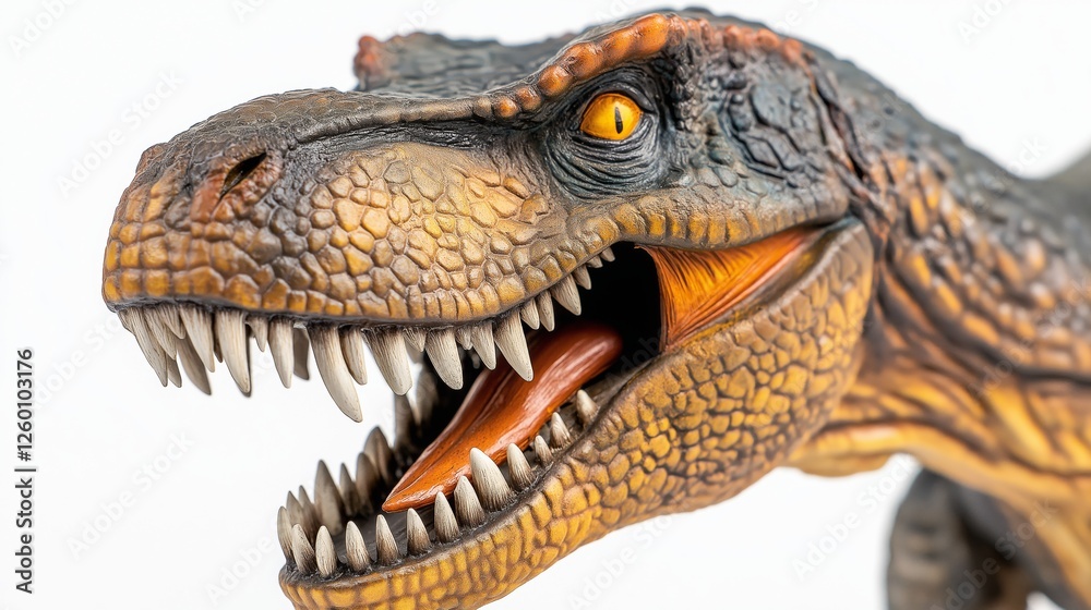 Close-up of a menacing T-Rex figurine with sharp teeth, embodying raw power and primal fear. Close-up of a menacing T-Rex figurine with sharp teeth, embodying raw power and primal fear.