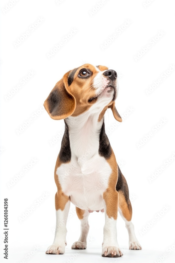 Playful beagle with expressive eyes stands confidently against w Playful beagle with expressive eyes stands confidently against w