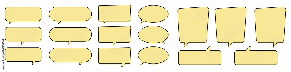 Chat bubble in yellow, speech bubble, message box set. Yellow background quote speech bubble. Chat bubble in yellow, speech bubble, message box set. Yellow background quote speech bubble.