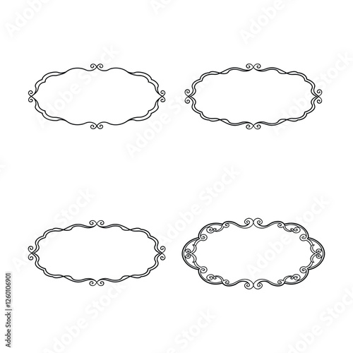 collocation of decorative victorian ornaments. vintage decorative oval frames set with ornate hand drawn border design. vignette, victorian, border, floral, ornate, vintage, ornament, design.