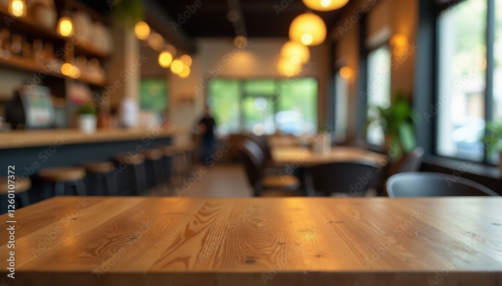 Empty wooden table; abstract coffee shop blur, abstract, visual, surface Empty wooden table; abstract coffee shop blur, abstract, visual, surface