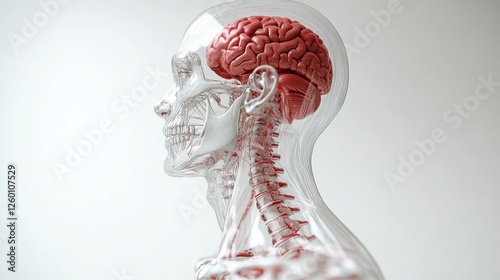 Transparent glass mannequin with visible skeleton and glowing spine highlights anatomy photo