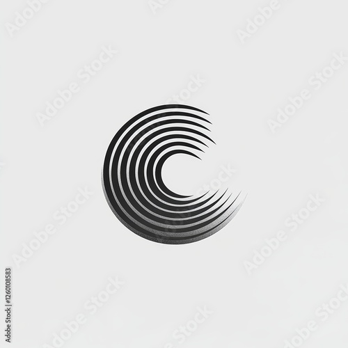 Abstract logo design of concentric circles forming a crescent shape, monochrome, minimalist style.