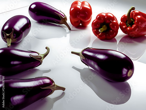 Ripe purple eggplant, a fresh vegetarian vegetable, isolated on white photo