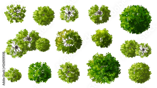 set of green leaves, Vertor set of green tree,plants top view for landscape plan,schematic layout,eco environment concept design,watercolor greenery illustration