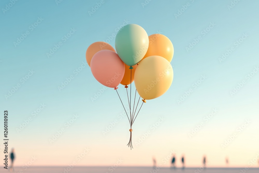 Fototapeta premium Colorful balloons float against serene sky, evoking joy and nost