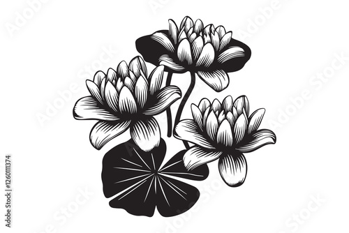 Waterlily silhouette vector with white background