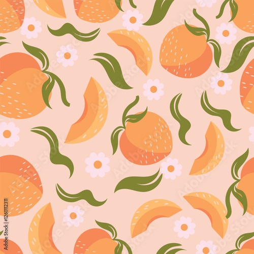 peach fruit seamless pattern