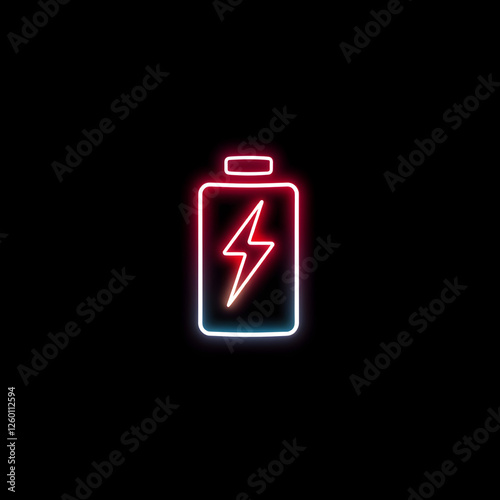 Free Download Energy icon. Neon lightning flash icon. Battery charging with a power bolt icon. Glowing neon Charging flashlight icon on black background. Generative AI - GFXLoad