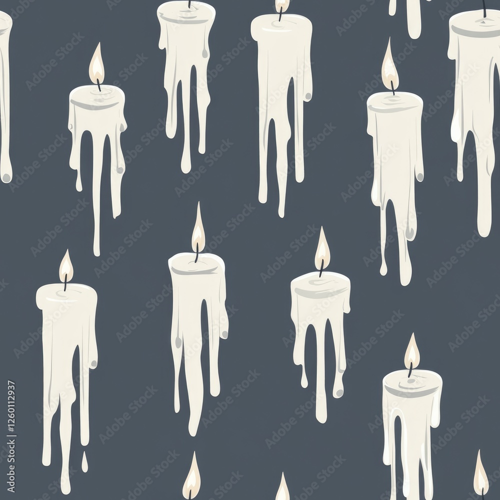A pattern of candles with dripping wax on a dark background A pattern of candles with dripping wax on a dark background