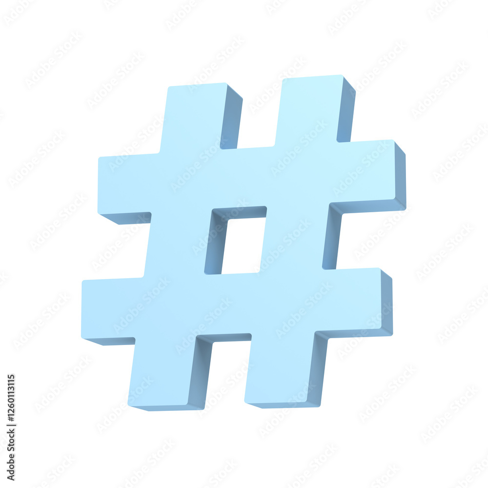 Obraz premium Blue hashtag icon. Isolated. 3d illustration.